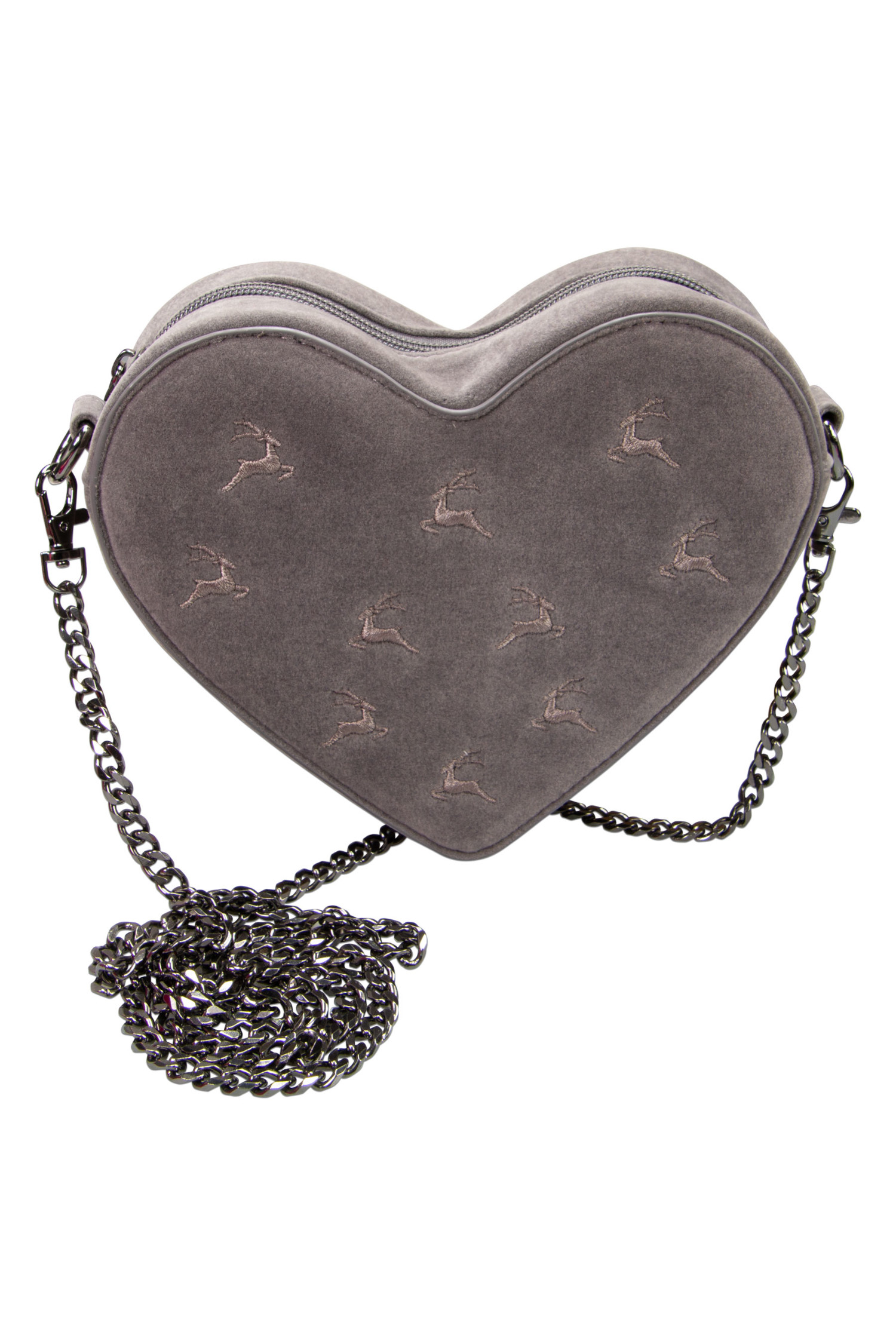Tasche Samtherz mit Hirsch Grau #2